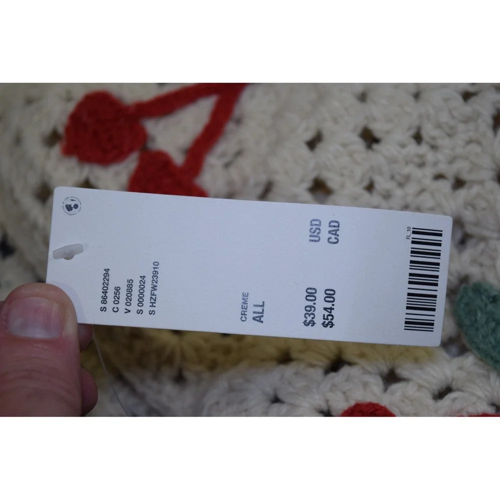 Urban Outfitters Cherry Crochet Balaclava Creme Off-White Granny Square Hood NEW